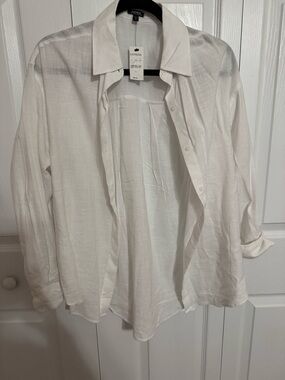 Express women’s white linen-blend boyfriend portofino shirt